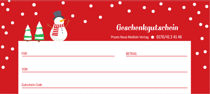 Gutschein 20 Euro (Motiv Weihnachten Schneemann)